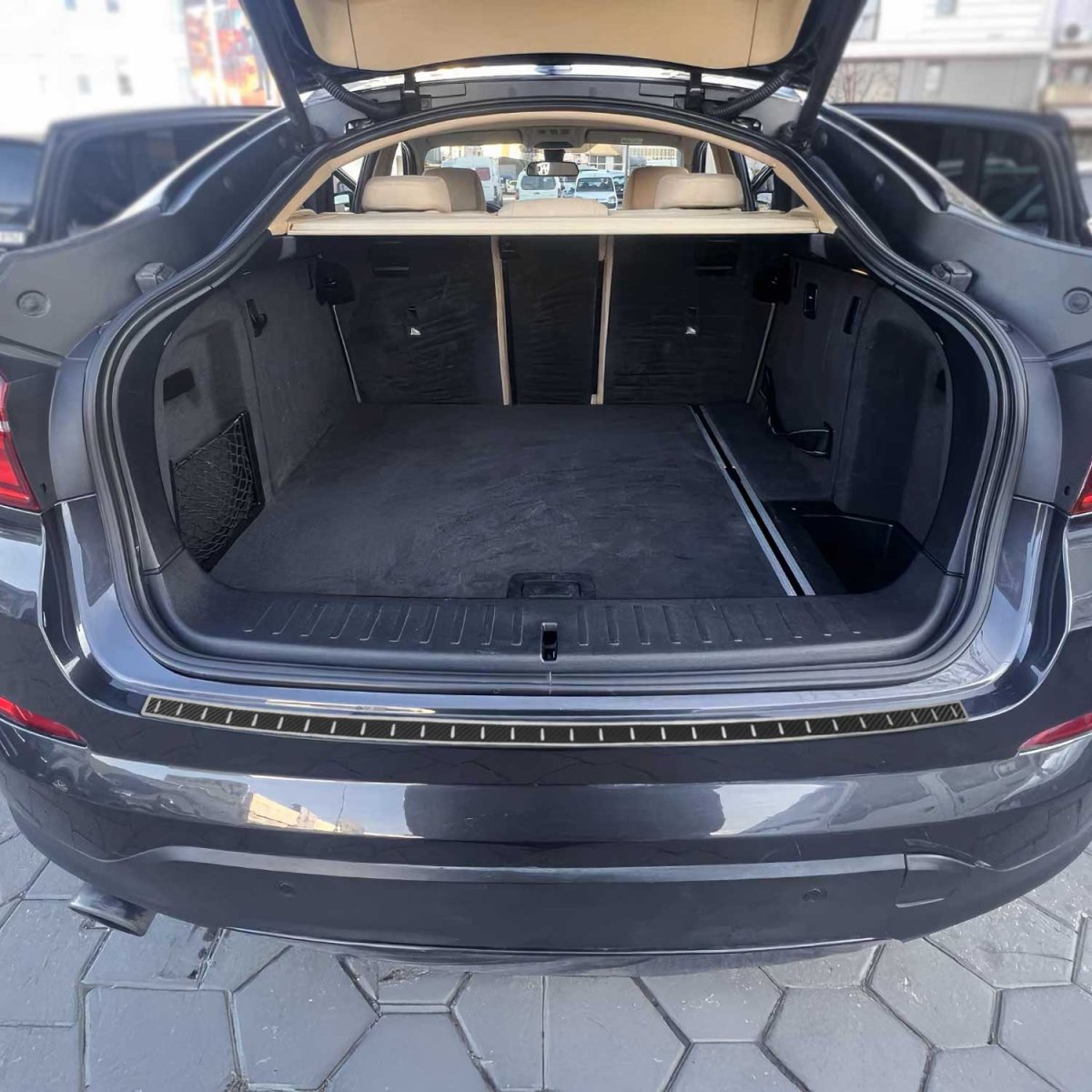 BMW X4 Rear Bumper Sill Cover - Omac - S.Steel + Carbon Foiled - Gloss Silver - '15-'18